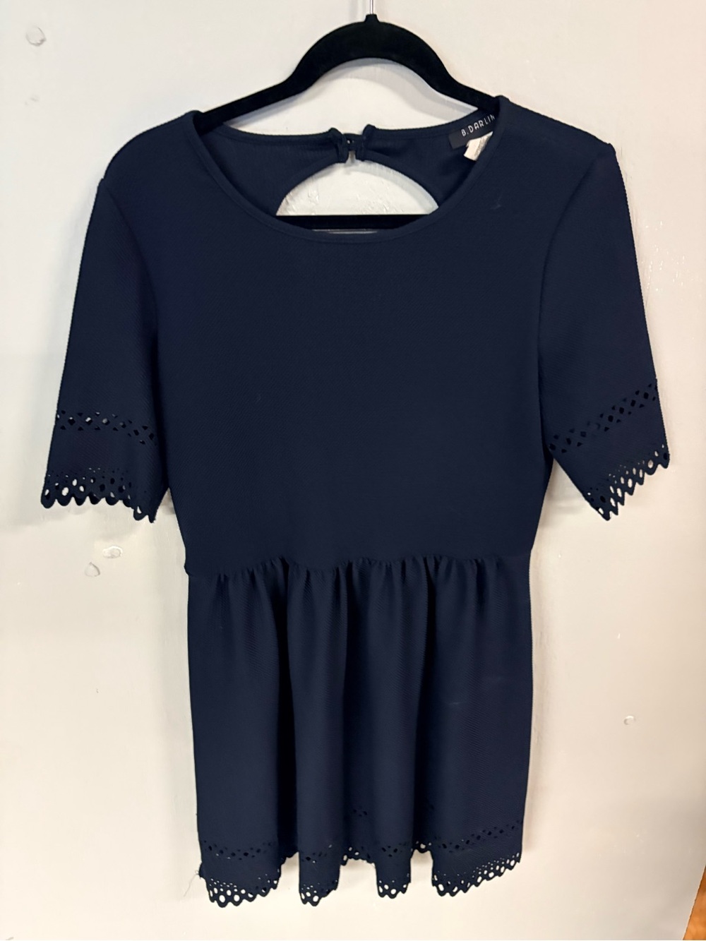 B Darlin Women’s 13 Navy Cutout Sleeve Peplum Dress